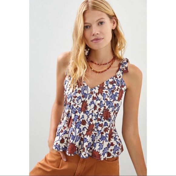 NEW Anthropologie Forever That Girl Boho Tie-Strap Floral Peplum Tank Top Large - Picture 4 of 4